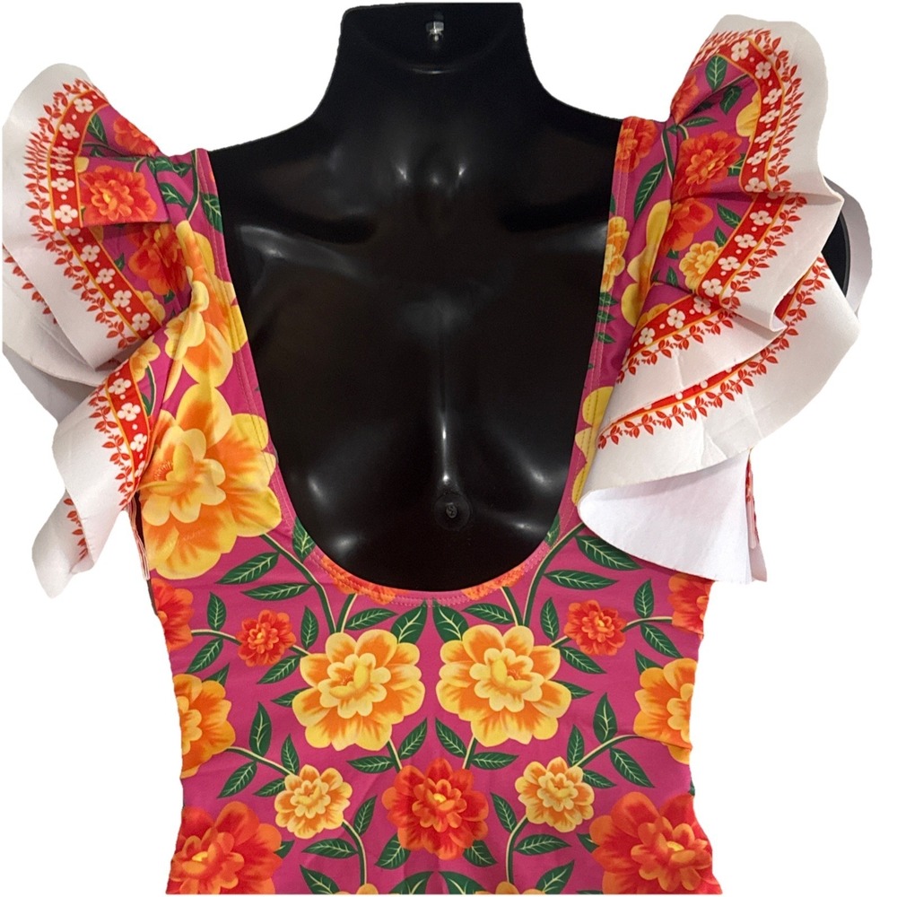 Flawmaker Ruffled Floral Vibrant Colors One Piece Swimsuit No Size See Measure - Picture 6 of 12